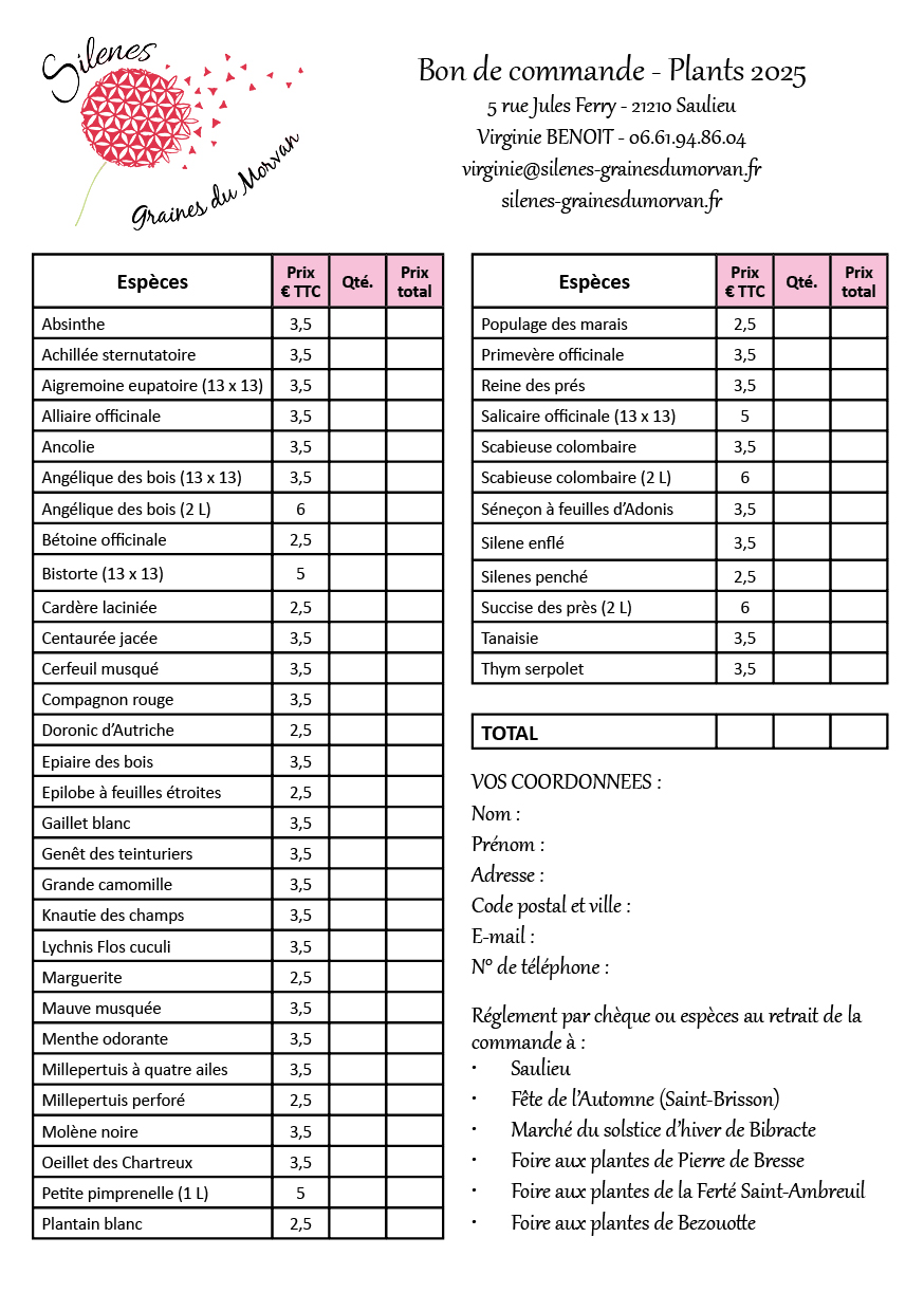 Bon de commande - Liste des plants 2025